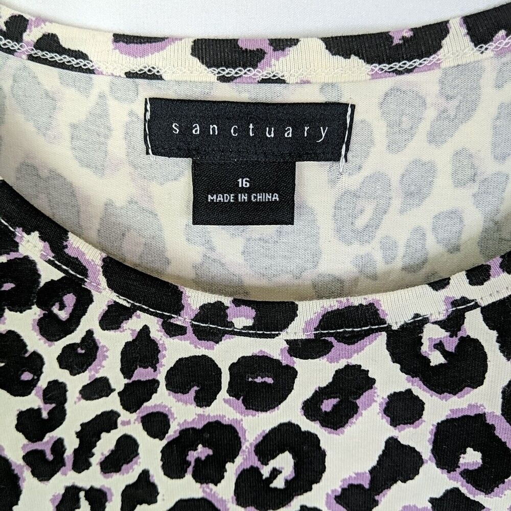 Sanctuary Cheetah Print Black Lavender Ivory Sheath Dress Puff Sleeve Size 16 - Picture 4 of 8